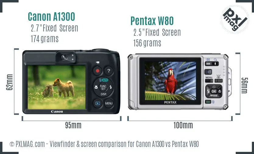 Canon A1300 vs Pentax W80 Screen and Viewfinder comparison
