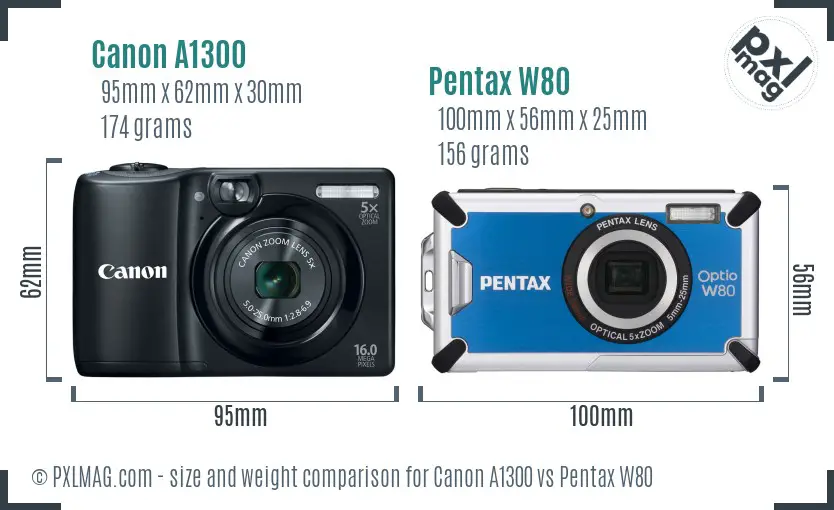 Canon A1300 vs Pentax W80 size comparison Canon A1300 vs Pentax W80 size comparison