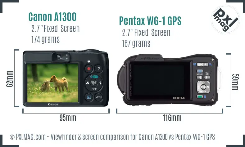 Canon A1300 vs Pentax WG-1 GPS Screen and Viewfinder comparison
