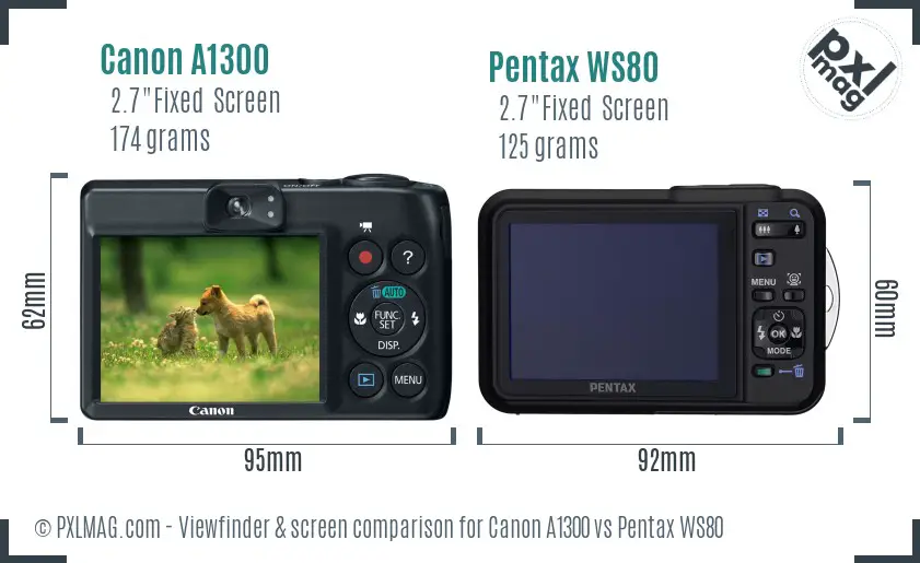 Canon A1300 vs Pentax WS80 Screen and Viewfinder comparison