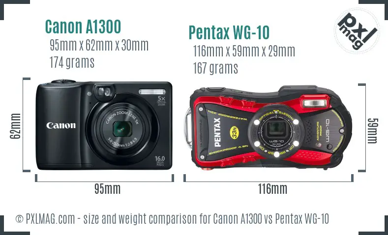 Canon A1300 vs Pentax WG-10 size comparison Canon A1300 vs Pentax WG-10 size comparison