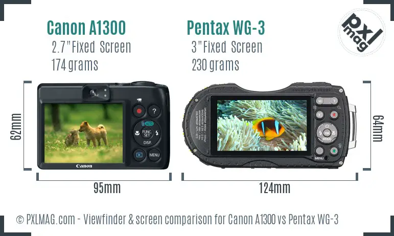 Canon A1300 vs Pentax WG-3 Screen and Viewfinder comparison