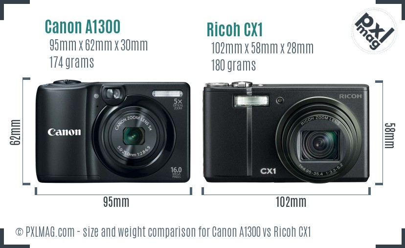Canon A1300 vs Ricoh CX1 size comparison Canon A1300 vs Ricoh CX1 size comparison