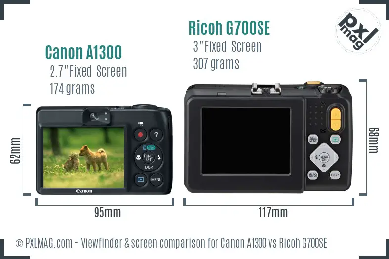 Canon A1300 vs Ricoh G700SE Screen and Viewfinder comparison