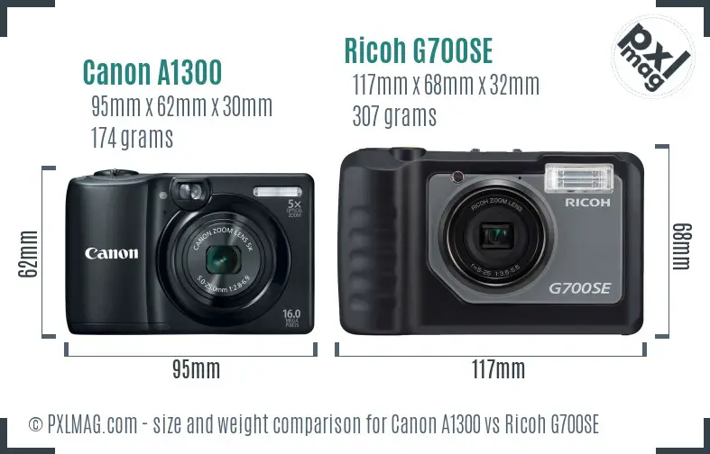 Canon A1300 vs Ricoh G700SE size comparison
