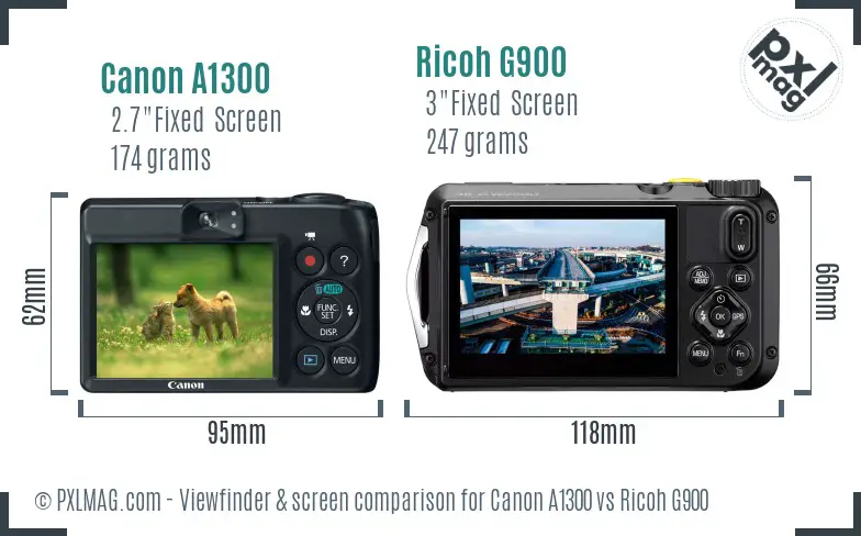 Canon A1300 vs Ricoh G900 Screen and Viewfinder comparison