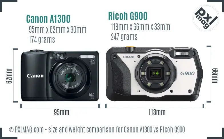 Canon A1300 vs Ricoh G900 size comparison