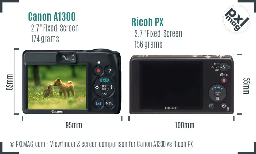 Canon A1300 vs Ricoh PX Screen and Viewfinder comparison