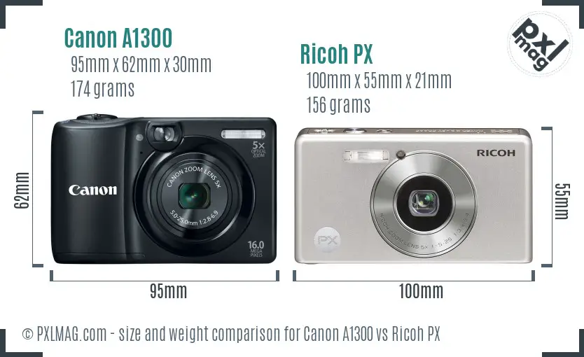 Canon A1300 vs Ricoh PX size comparison