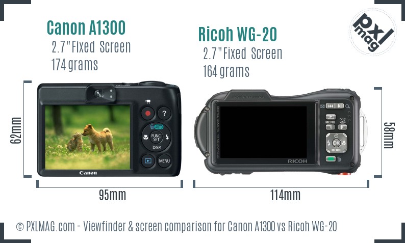 Canon A1300 vs Ricoh WG-20 Screen and Viewfinder comparison
