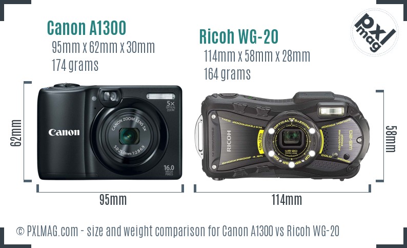 Canon A1300 vs Ricoh WG-20 size comparison Canon A1300 vs Ricoh WG-20 size comparison
