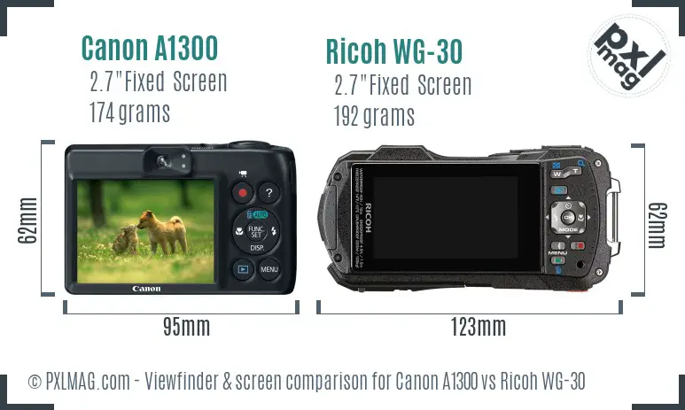 Canon A1300 vs Ricoh WG-30 Screen and Viewfinder comparison