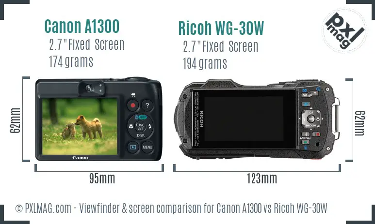 Canon A1300 vs Ricoh WG-30W Screen and Viewfinder comparison