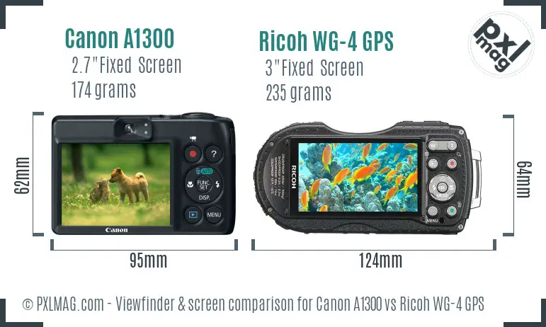 Canon A1300 vs Ricoh WG-4 GPS Screen and Viewfinder comparison