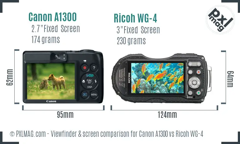 Canon A1300 vs Ricoh WG-4 Screen and Viewfinder comparison