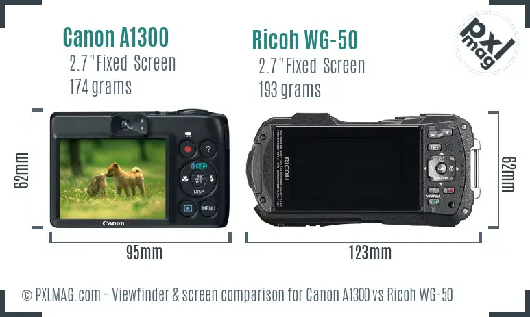 Canon A1300 vs Ricoh WG-50 Screen and Viewfinder comparison