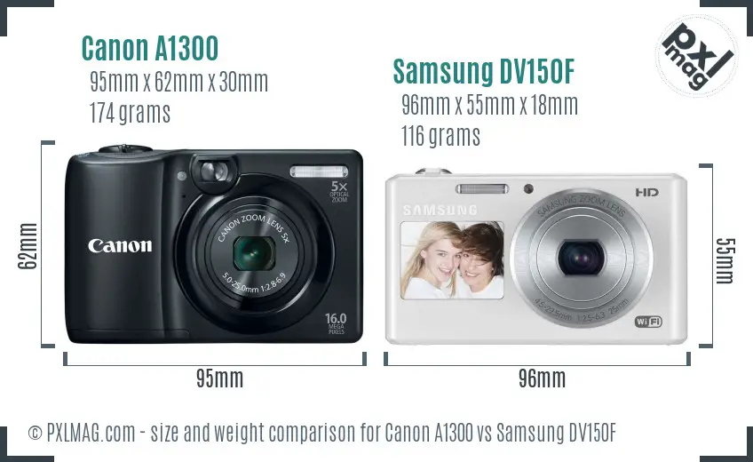 Canon A1300 vs Samsung DV150F size comparison Canon A1300 vs Samsung DV150F size comparison