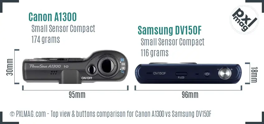 Canon A1300 vs Samsung DV150F top view buttons comparison Canon A1300 vs Samsung DV150F top view buttons comparison