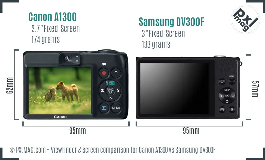Canon A1300 vs Samsung DV300F Screen and Viewfinder comparison