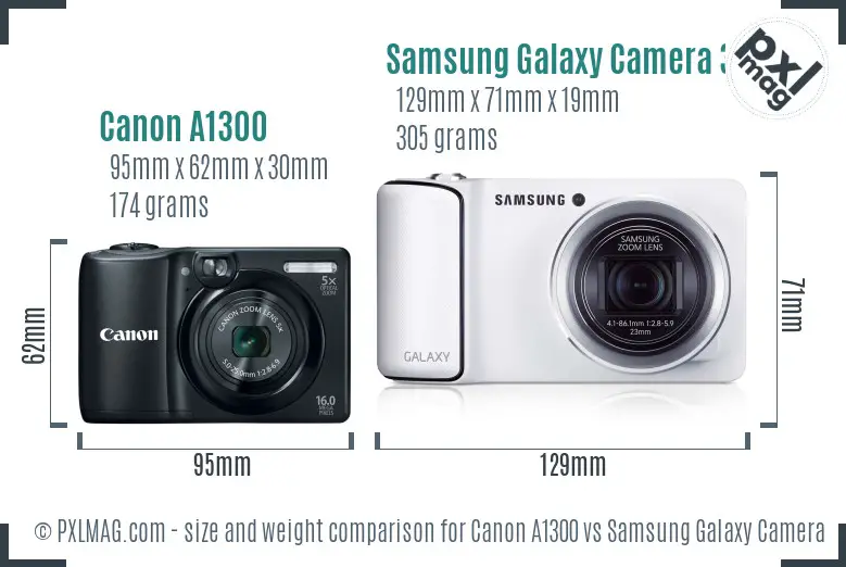 Canon A1300 vs Samsung Galaxy Camera 3G size comparison