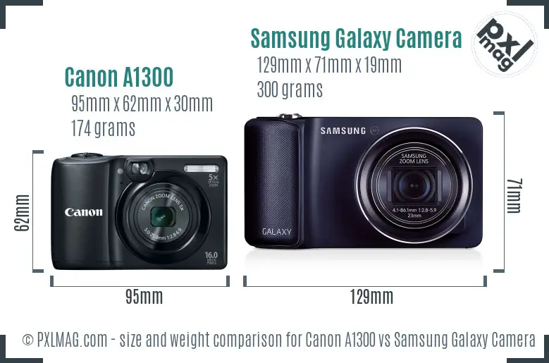 Canon A1300 vs Samsung Galaxy Camera size comparison