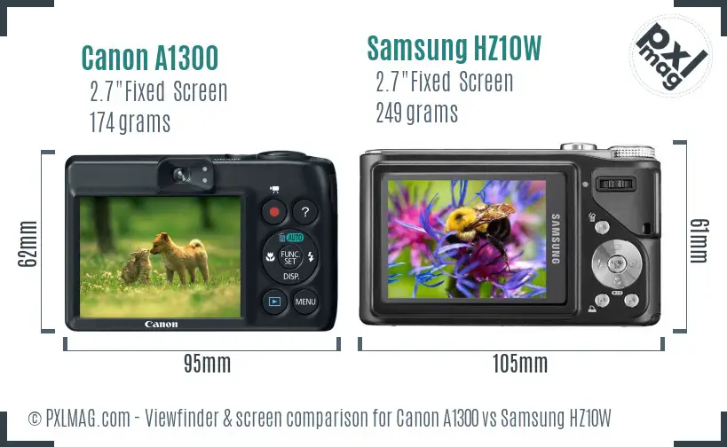 Canon A1300 vs Samsung HZ10W Screen and Viewfinder comparison