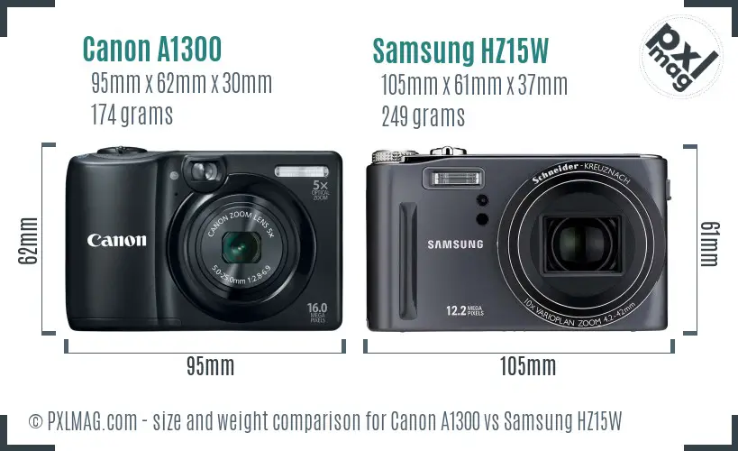 Canon A1300 vs Samsung HZ15W size comparison