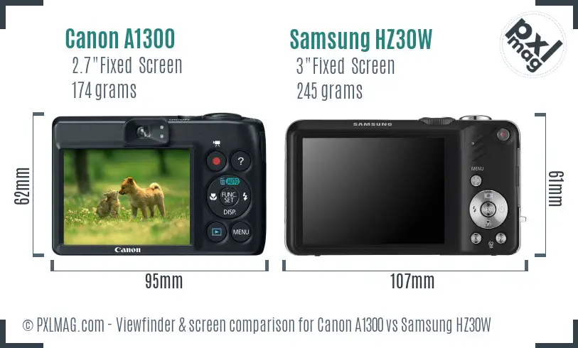 Canon A1300 vs Samsung HZ30W Screen and Viewfinder comparison