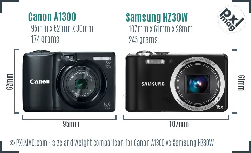 Canon A1300 vs Samsung HZ30W size comparison