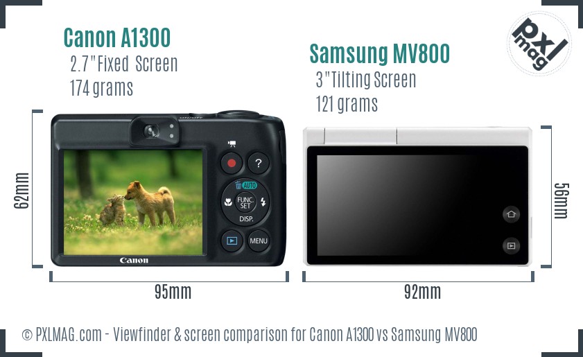 Canon A1300 vs Samsung MV800 Screen and Viewfinder comparison