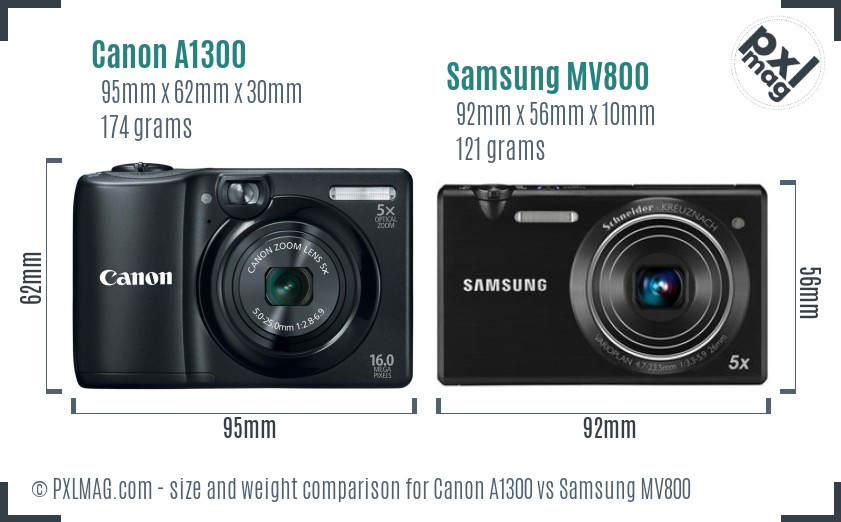 Canon A1300 vs Samsung MV800 size comparison Canon A1300 vs Samsung MV800 size comparison