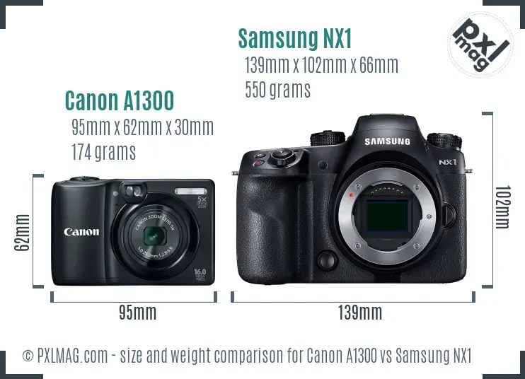 Canon A1300 vs Samsung NX1 size comparison