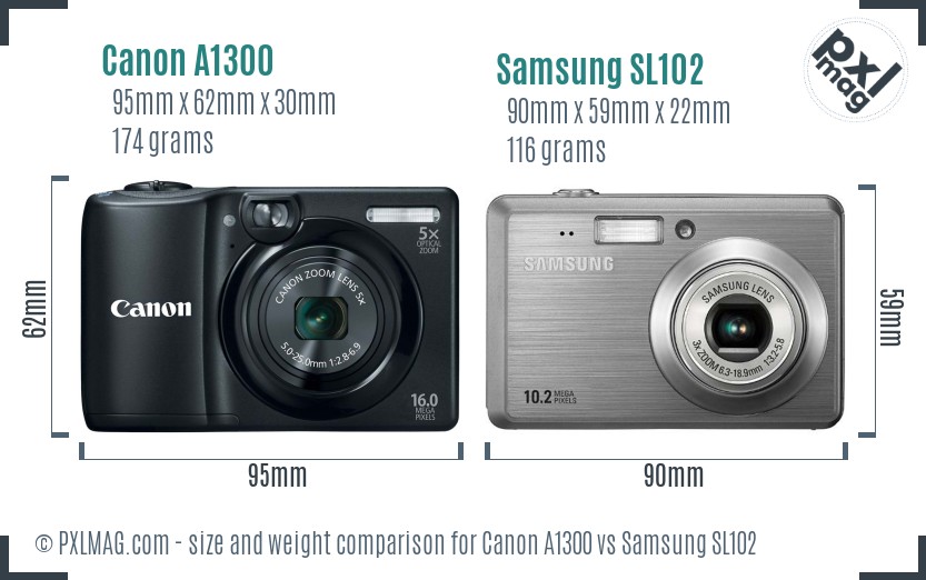 Canon A1300 vs Samsung SL102 size comparison Canon A1300 vs Samsung SL102 size comparison