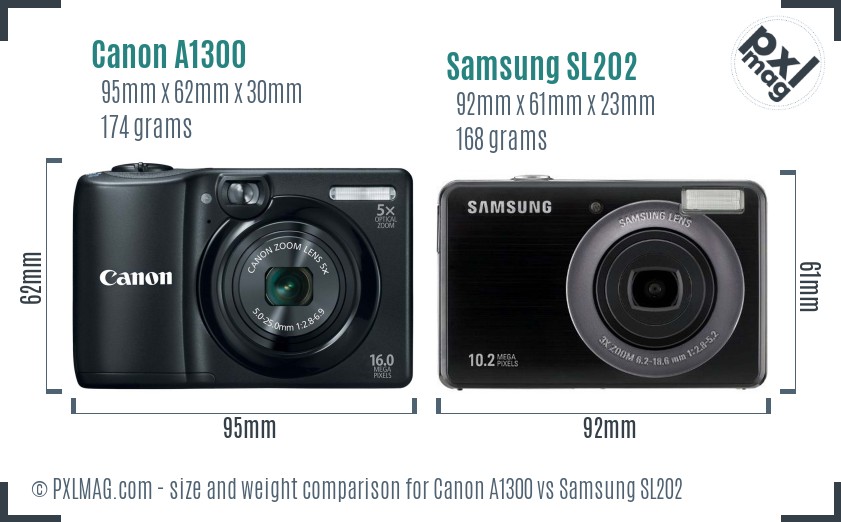 Canon A1300 vs Samsung SL202 size comparison Canon A1300 vs Samsung SL202 size comparison