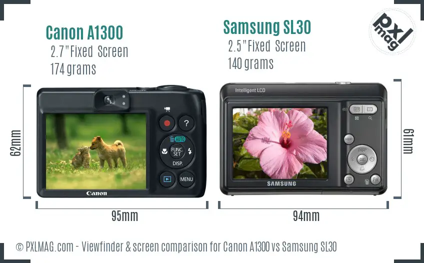 Canon A1300 vs Samsung SL30 Screen and Viewfinder comparison
