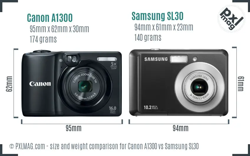Canon A1300 vs Samsung SL30 size comparison