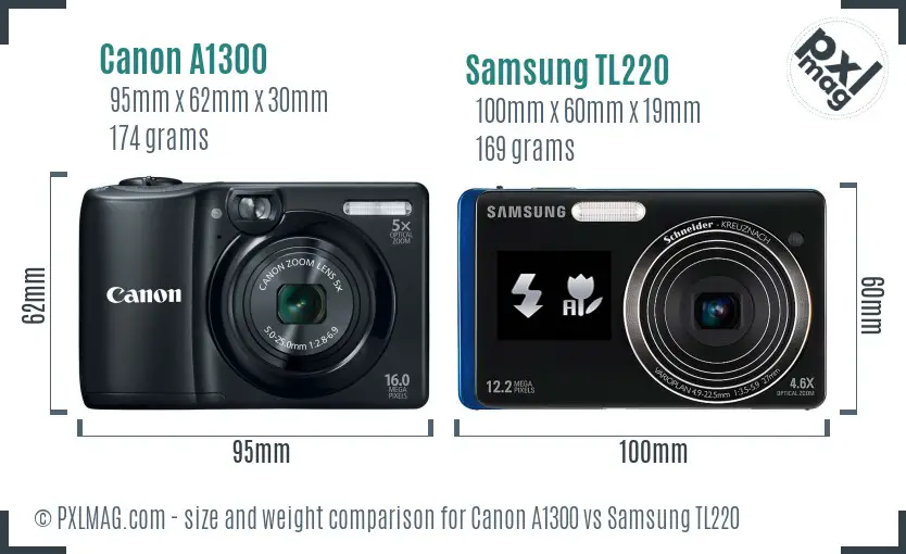 Canon A1300 vs Samsung TL220 size comparison Canon A1300 vs Samsung TL220 size comparison