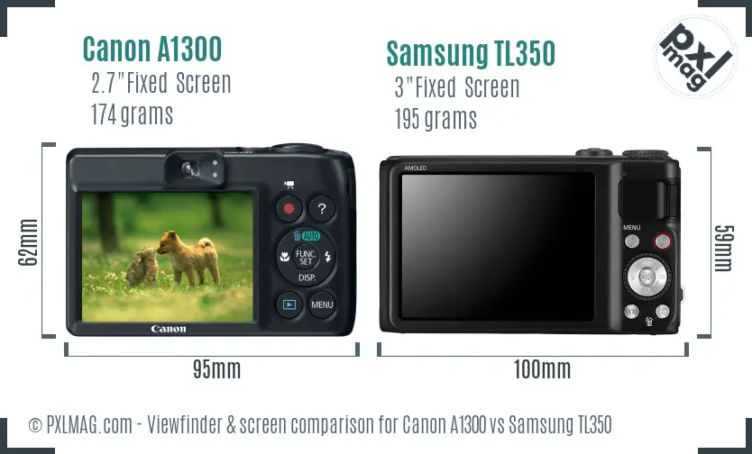 Canon A1300 vs Samsung TL350 Screen and Viewfinder comparison