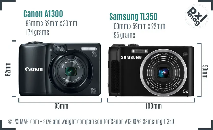 Canon A1300 vs Samsung TL350 size comparison