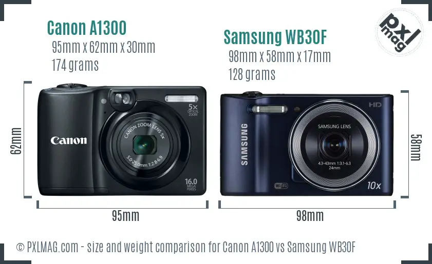 Canon A1300 vs Samsung WB30F size comparison Canon A1300 vs Samsung WB30F size comparison