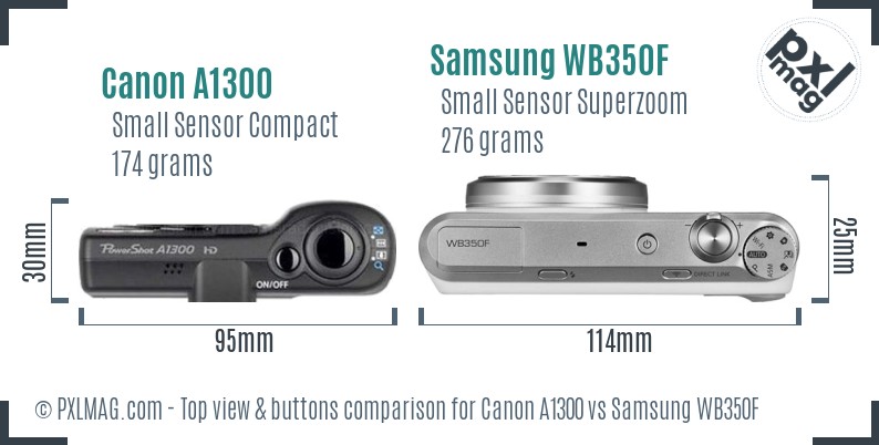 Canon A1300 vs Samsung WB350F top view buttons comparison