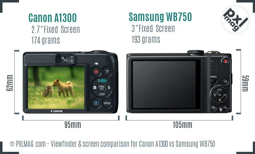 Canon A1300 vs Samsung WB750 Screen and Viewfinder comparison Canon A1300 vs Samsung WB750 Screen and Viewfinder comparison