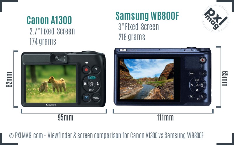 Canon A1300 vs Samsung WB800F Screen and Viewfinder comparison