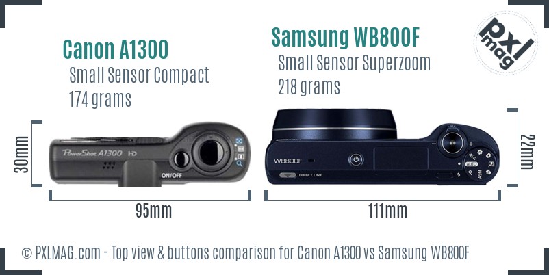 Canon A1300 vs Samsung WB800F top view buttons comparison