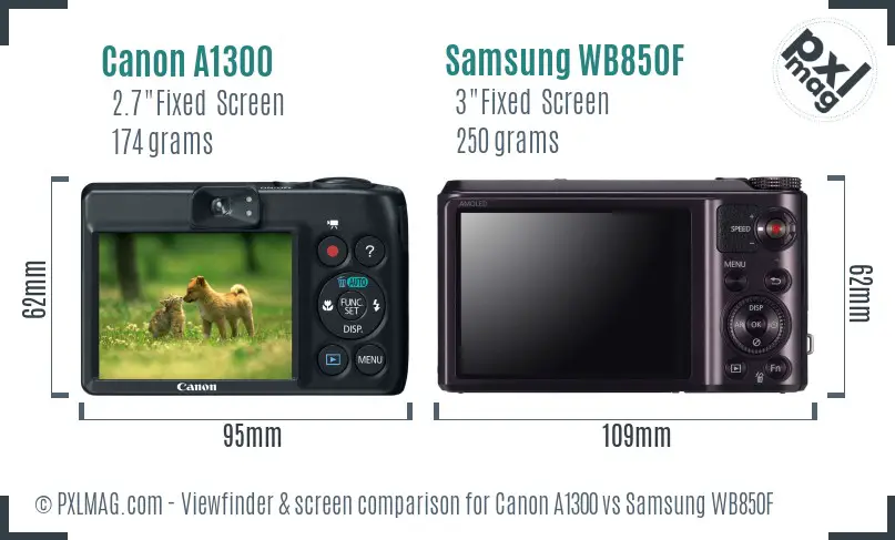 Canon A1300 vs Samsung WB850F Screen and Viewfinder comparison Canon A1300 vs Samsung WB850F Screen and Viewfinder comparison