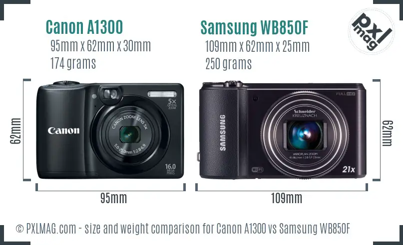 Canon A1300 vs Samsung WB850F size comparison Canon A1300 vs Samsung WB850F size comparison