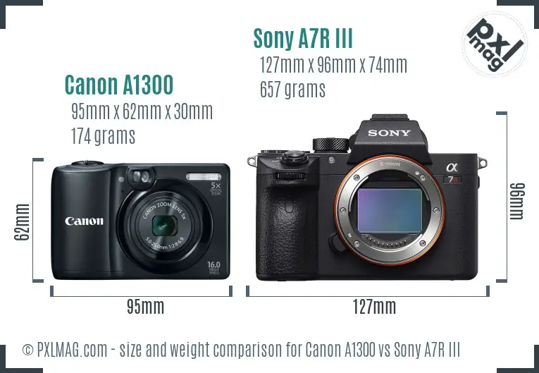 Canon A1300 vs Sony A7R III size comparison