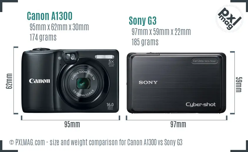 Canon A1300 vs Sony G3 size comparison