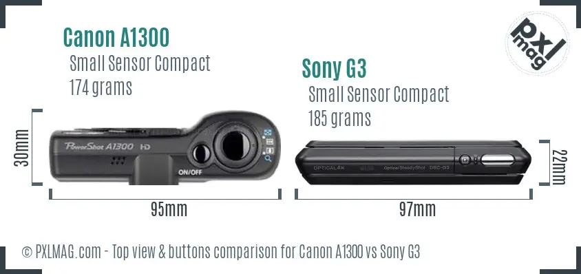 Canon A1300 vs Sony G3 top view buttons comparison