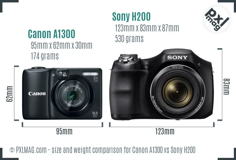 Canon A1300 vs Sony H200 size comparison